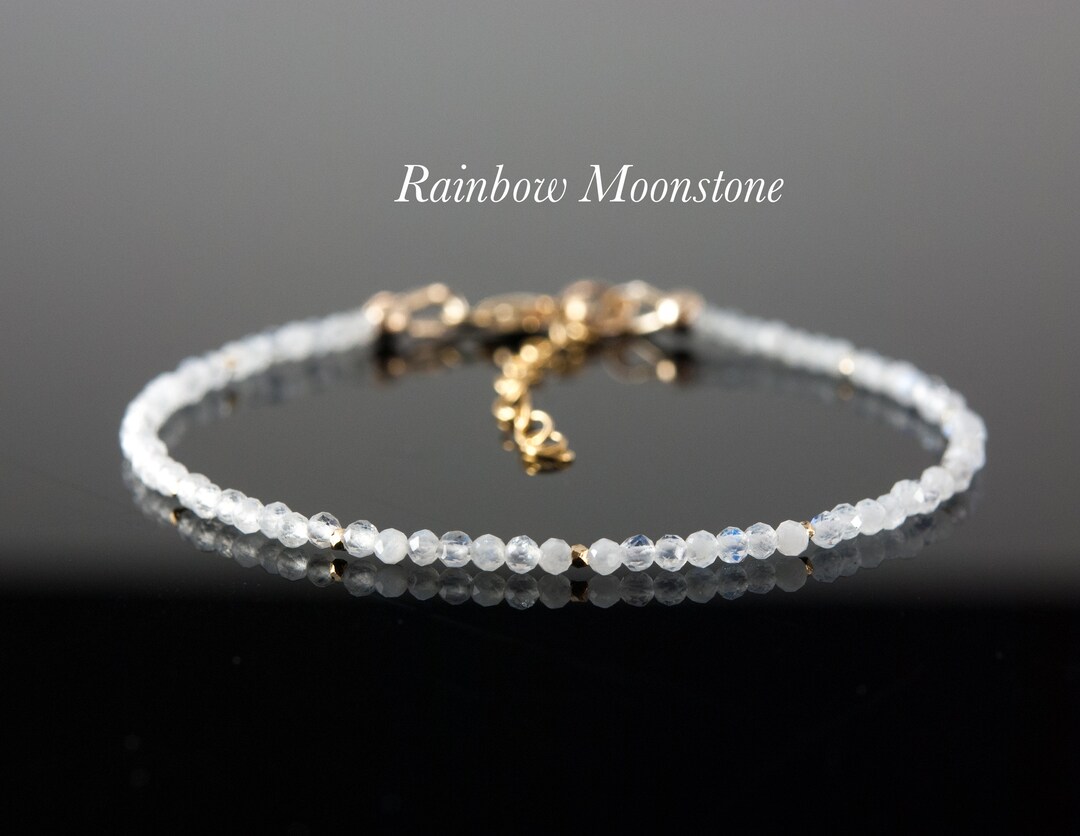 Bracelet Ethnique Fait Main En Pierre De Lune Arc-en-Ciel - Argenté, Fermoir Toggle, 8 Pouces