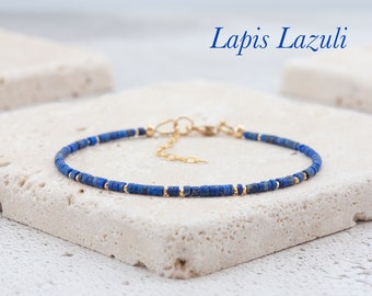 Dainty Lapis Lazuli Bracelet, Very Tiny Blue Gemstone Beaded Bracelet, Super Skinny Stacking Bracelet, Gold Fill or 925 Sterling Silver