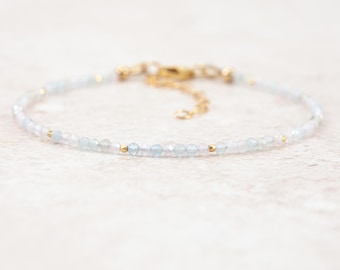 Dainty Multicolour Morganite / Aquamarine Bracelet, Tiny Pale Pink & Blue Gemstones, Sterling Silver or Gold Fill  Stacking Bracelet