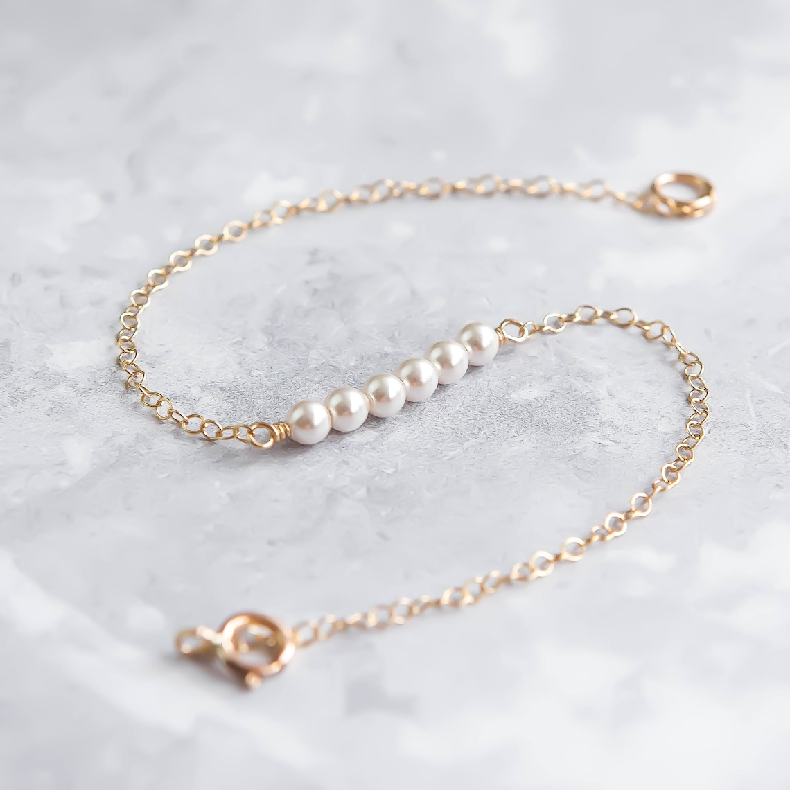 Dainty Pearl Bracelet With 14k Gold Filled Fine Chain Etsy