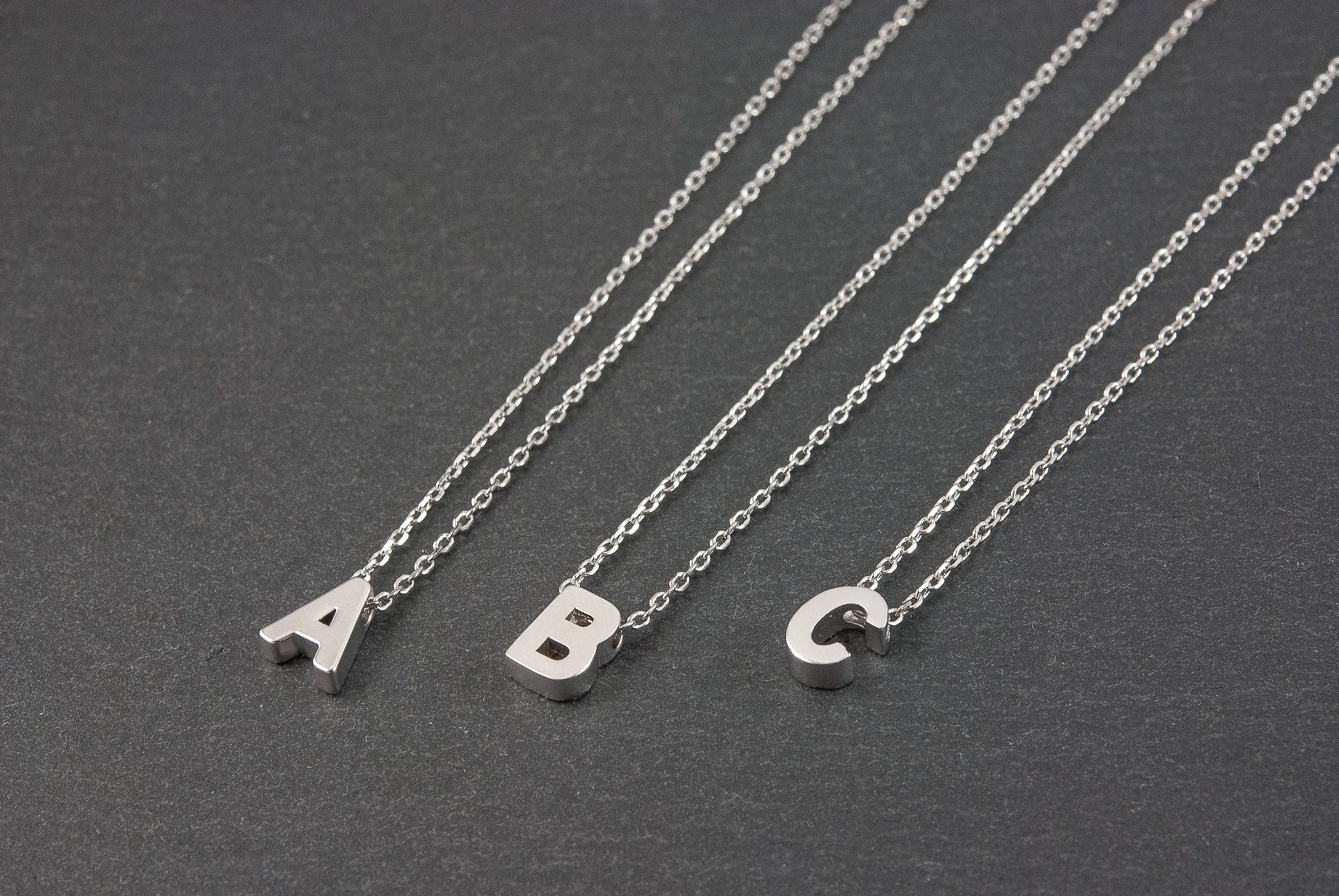Dainty Silver Initial Necklace Personalised Tiny Silver Etsy