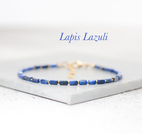 Lapis Lazuli Gemstone Cuboid Bracelet, Minimalist Geometric Jewellery, 14k Gold Fill / 925 Sterling Silver Stacking Bracelets