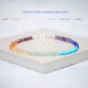 Dainty Seven Chakra Gemstone Bracelet, Rainbow Gemstone & Sterling Silver/Gold Fill, Meditation Crystal Chakra Healing Bracelet