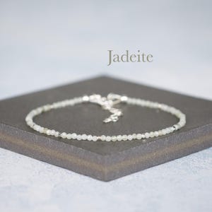 Dainty Jadeite Bracelet, Tiny Pale Green Genuine Burmese Jade Gemstones, Sterling Silver / Gold Fill Minimalist Stacking Bracelet, Good Luck