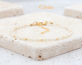 Dainty Citrine Bracelet, Tiny Very Pale Yellow Gemstone & Sterling Silver / Gold Fill, Minimalist November Birthstone Stacking Bracelet