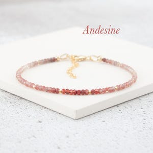 Dainty Andesine Gemstone Bracelet, Tiny Red Shaded / Ombre Rare Gemstone & Gold Fill/Sterling Silver Delicate Minimalist Beaded Bracelet