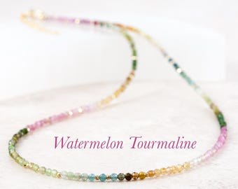 Handmade Tourmaline Necklace in Solid Sterling Silver / Gold Fill, Dainty October Birthstone Necklace