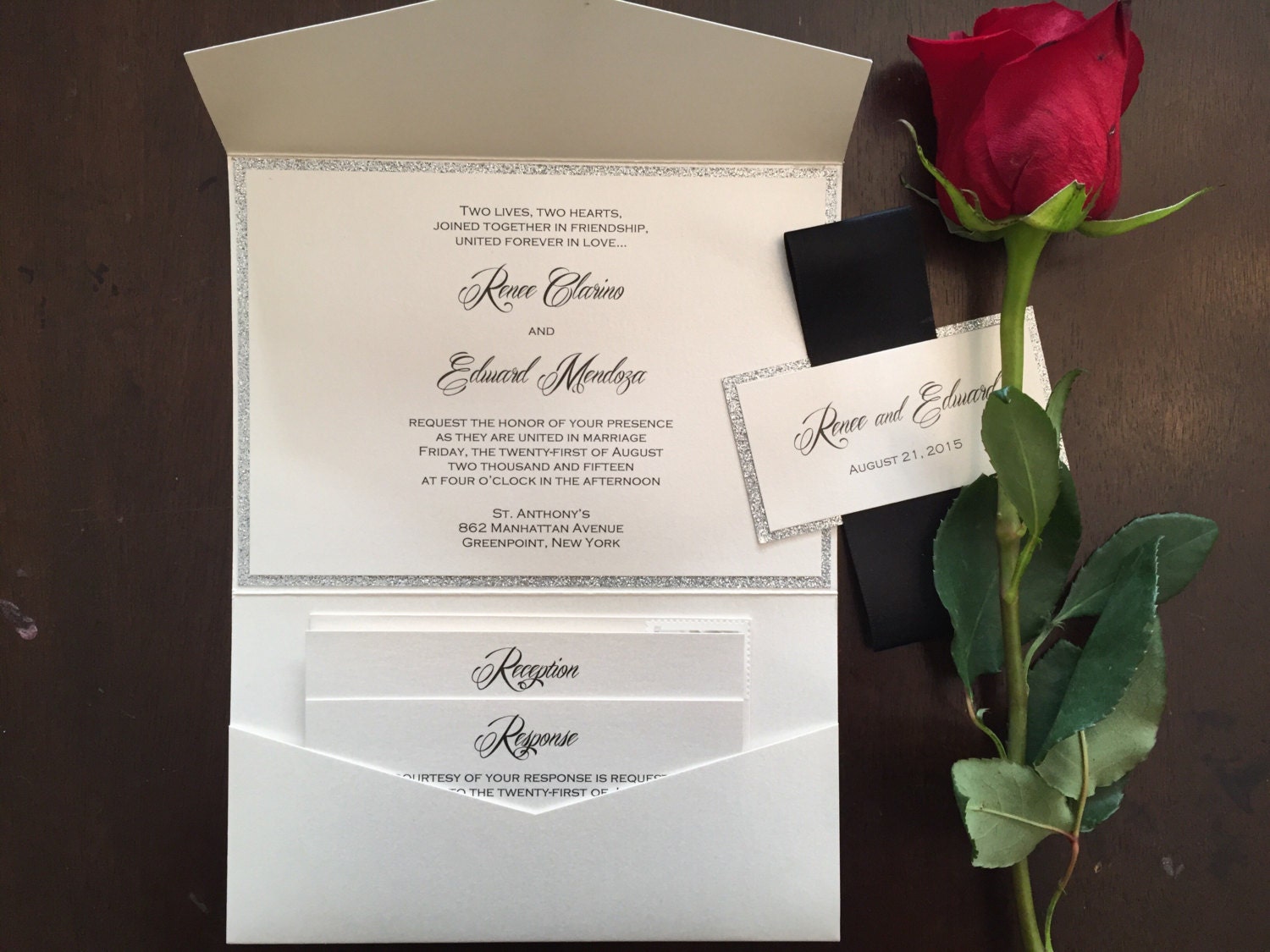 Pocketfold Invitation Glitter Pocketfold Wedding Invitation Etsy