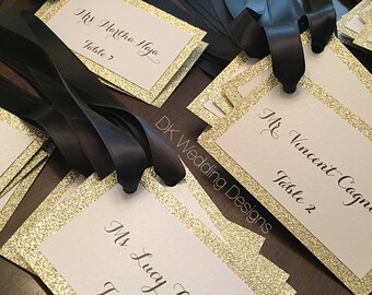Glitter place card tags, glitter place cards, Gold glitter place cards, favor tags, glitter tags, glitter tags with ribbon