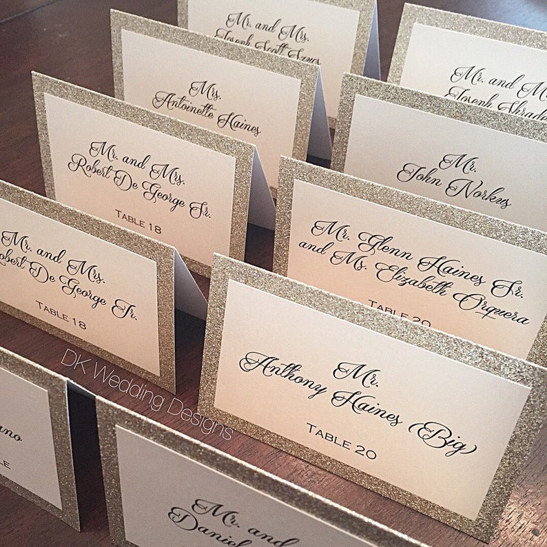 Gold Glitter Place Cards Glitter Place Cards Place Cards Wedding Place Cards