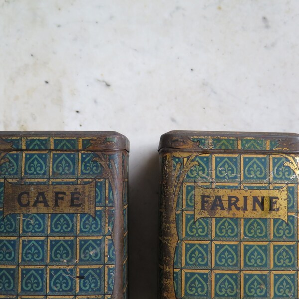 French vintage tin box, Coffee and flour