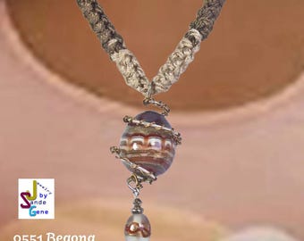 Lariat 'Y' Style Pendant | Brown Painted Glass Marble in Sterling Silver Wire Cage | Necklace