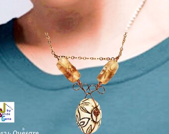Handmade Copper Wire Pendant | Bone Bead Dangle | Glass Accent on Dangle