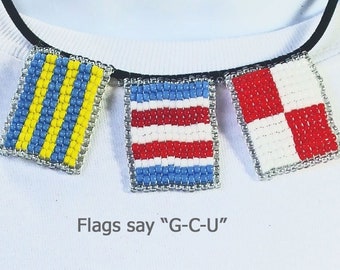 GCU, Grand Canyon Univ, Beaded Navy Flag Letter Necklace