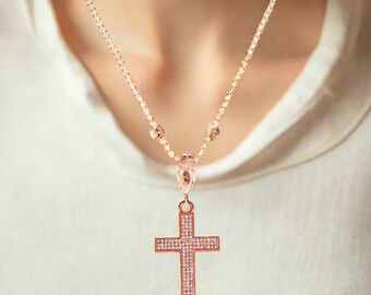 Copper Metal Cross Pendant | Fave Bead Designed | Seed Bead Necklace