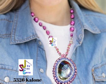 Multi Colored Glass Cabochon Pendant Necklace | Seed Bead Bezel, Artisan Crafted, 20 Inch Neckwear