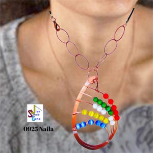 Copper Wire Design Beaded Pendant | Chain and black cord Necklace