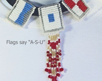 ASU, Arizona State Univ, Navy Flag Letter Beaded Fringe Necklace