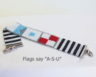 ASU, Arizona State Univ, Navy Flag letters, Beaded Loom Bracelet