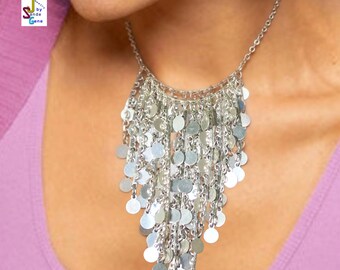 Silver Coin Beads on Chain Pendant Necklace
