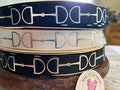 5 yds 7\/8 ribbon Silver Foil Snaffle Bit Ribbon ,white, Navy, Black, Horse show Bows, Horse show Belts, Horse Ribbon.