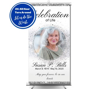 Silver Glitter Funeral Design, Memorial Photo Backdrop, Celebration of Life Background, Banner, Funeral Banner, In Loving Memory Backdrop