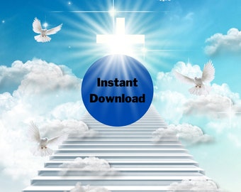 Stairs to Heaven Memorial Background RIP Memorial, Sublimation Background, Mens Memorial Flyer, Funeral Program, Digital File, PNG Instant