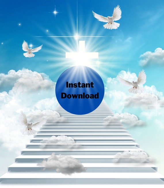 Blue Baby Blue Sky Clouds Heavens Stairway Memorial Background PNG Add  Photo Rest in Peace Template for Funeral RIP Memorial 