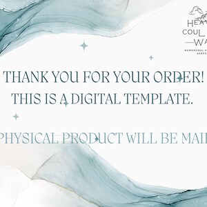 May include: Digital template announcement with a watercolor background in shades of blue and white. Text reads "Thank you for your order! This is a digital template. No physical product will be mailed."