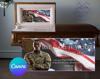 Men Military Funeral Casket Panel Template Veteran's Memorial Obituary  (Canva Template)