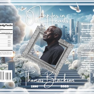 Canva Blue & Silver Men Funeral Chip Bag, Glitz Obituary, Funeral,Template, Memorial Favor, Funeral Instant Download, Background 2025