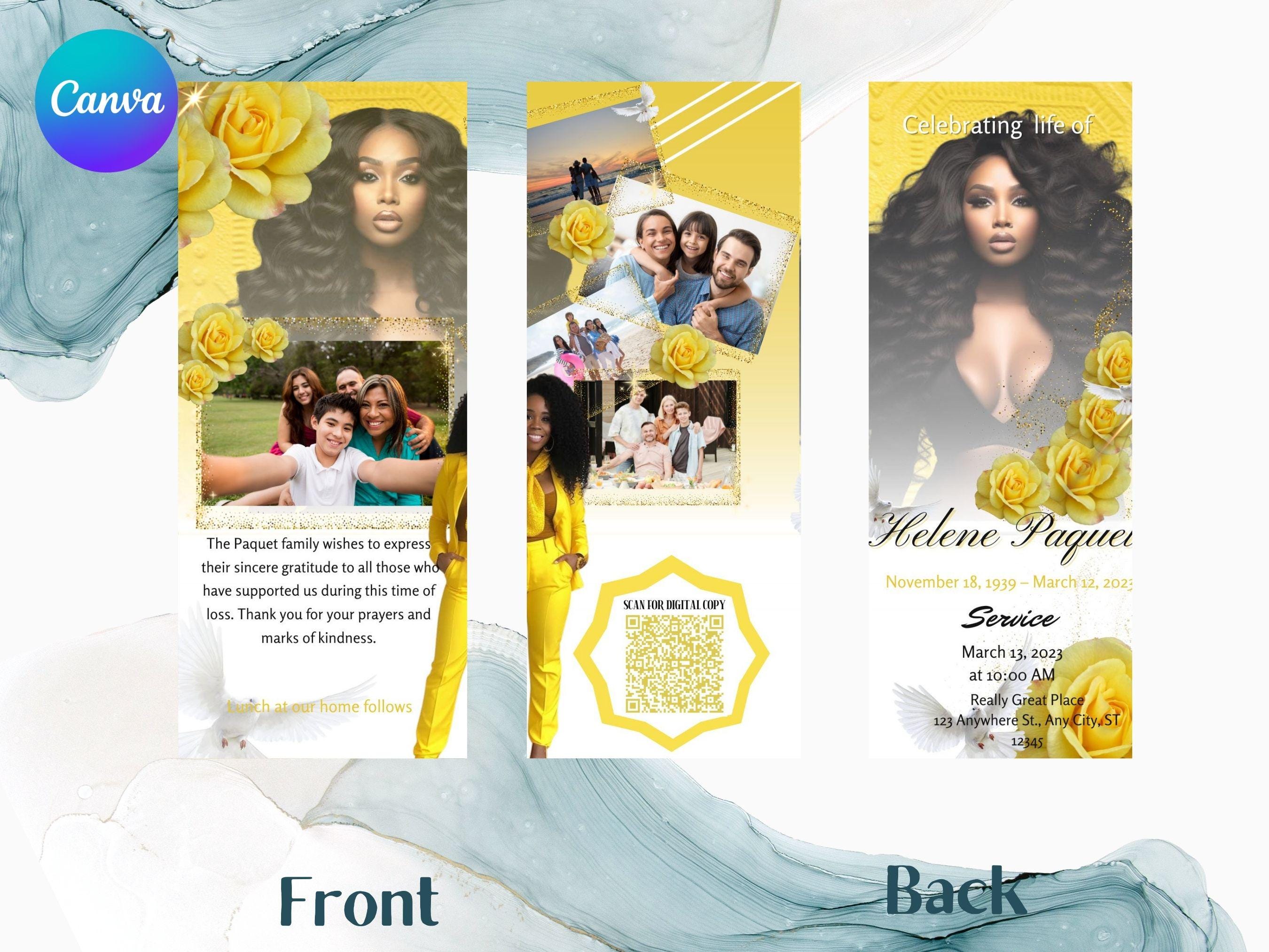 Yellow Roses Funeral Vector Yellow Rose Funeral Obituary Tri-fold Template (digital Download) - Etsy