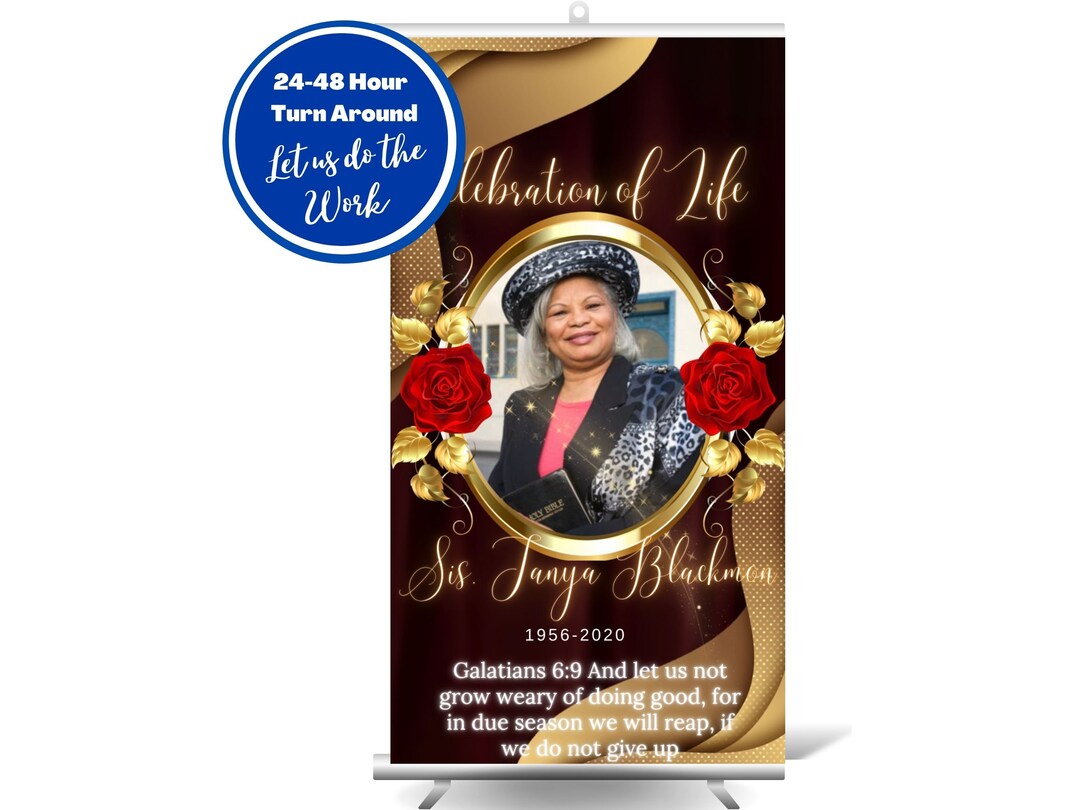 Red & Gold Rose Funeral Backdrop Design, Memorial Photo Backdrop