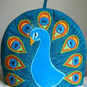 Sewing Pattern for Peacock Tea Cosy/Tea Cozy Downloadable PDF Pattern Make your Own Free Motion Embroidery Design image 5