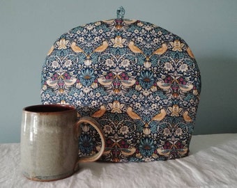 Larger Teal Strawberry Thief Tea Cosy, William Morris Print Tea Cozy, Choice of Colours, Double Insulated Cotton Six Cup Teapot Cover
