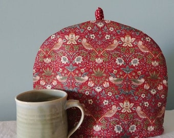 Larger Strawberry Thief Tea Cosy, Double Insulated William Morris Print Teapot Cover. Tea Lover's Gift. Perfect for Christmas, Mother's Day