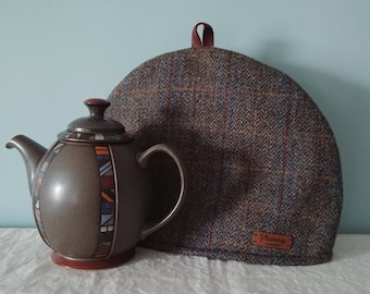 Larger Tea Cosy, Genuine Harris Tweed Double Insulated 100% Wool Tea Cozy.  Six Cup Teapot Cover in Neutral Earth Tones. Handmade in Canada