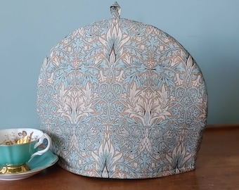 Larger Aqua Tea Cosy, William Morris Print Insulated Tea Cozy, Six Cup Teapot Cover