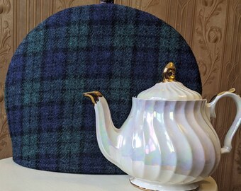 Larger Tea Cosy, Black Watch Genuine Harris Tweed Double Insulated Wool Cozy Teapot Cover. Tea Lover's Gift. Perfect Mom Gift