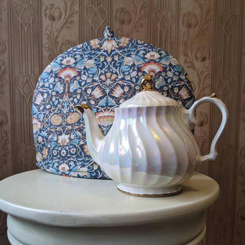 Custom Teal and Gold lodden Double Insulated Tea Cosy, Classic William Morris Print Cozy, Pretty