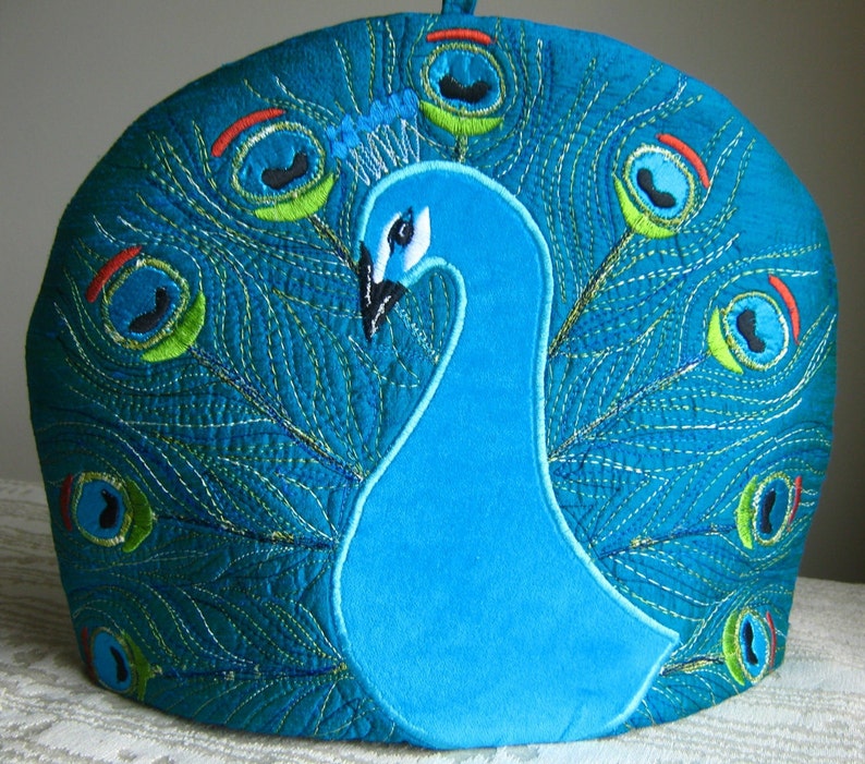 Sewing Pattern for Peacock Tea Cosy/Tea Cozy Downloadable PDF Pattern Make your Own Free Motion Embroidery Design image 3