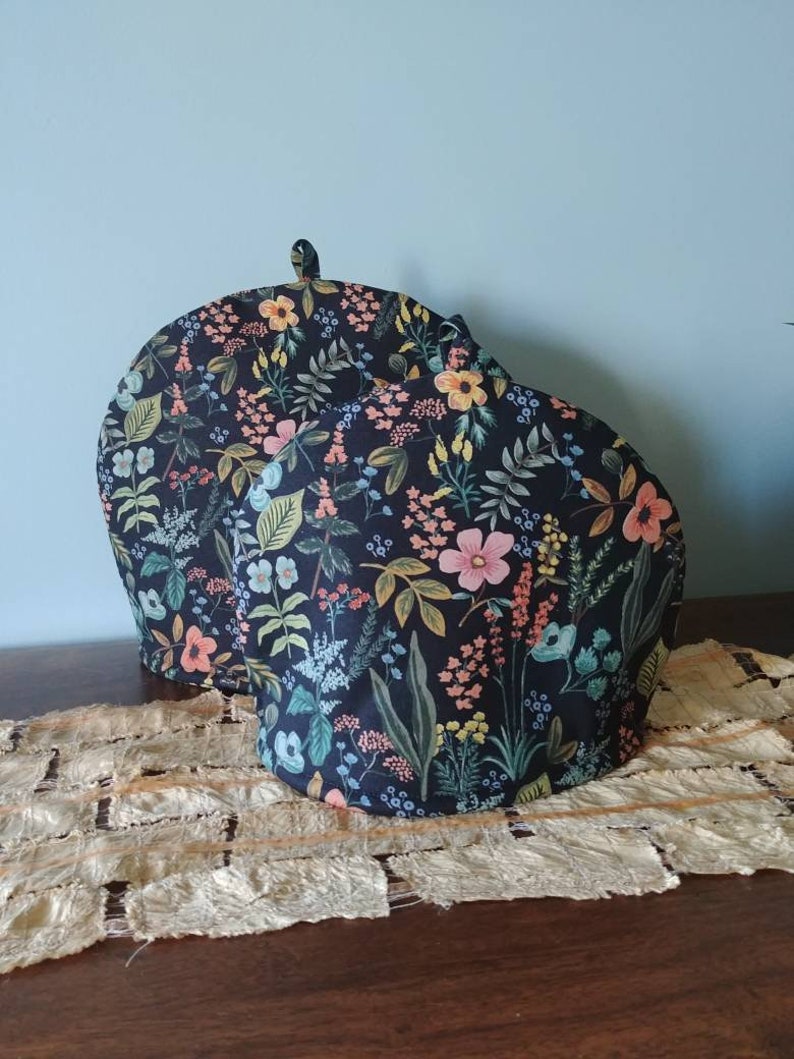 Larger Herb Garden Navy Tea Cosy, Rifle Paper Co. Print Tea Cozy, Pretty Floral 4-6 Cup Double Insulated Teapot Cover, Made in Canada image 4