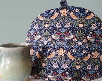 Smaller Strawberry Thief Tea Cosy, William Morris Print Insulated Tea Cozy, Choice of Colours, Two-Four Cup Teapot Cover