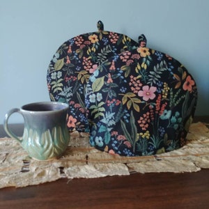 Larger Herb Garden Navy Tea Cosy, Rifle Paper Co. Print Tea Cozy, Pretty Floral 4-6 Cup Double Insulated Teapot Cover, Made in Canada image 3