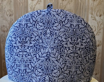 Grand thé à double isolation, imprimé glands, confortable. Impression William Morris Tea Cosy en taupe et bleu marine. Convient pour un couvercle de théière de 4 à 6 tasses. Hot Pad en option