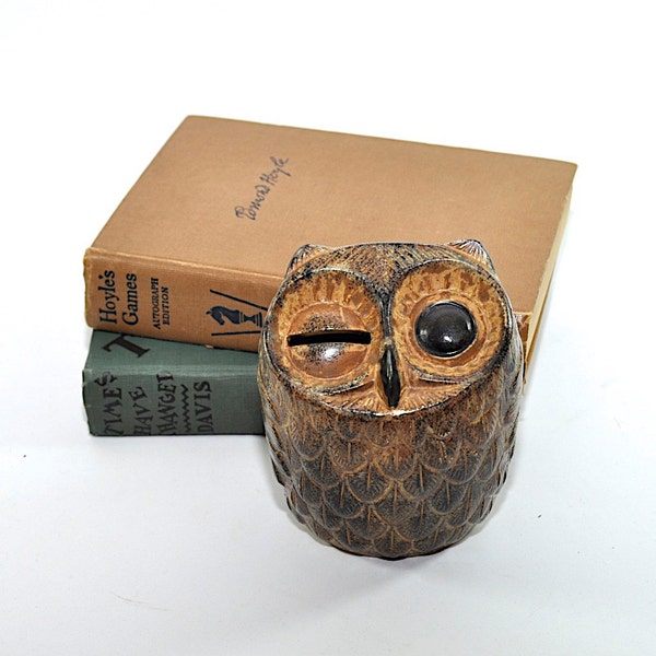 Cute Vintage Owl Bank - Ceramic Winking Owl Piggy Bank - Brown and Black
