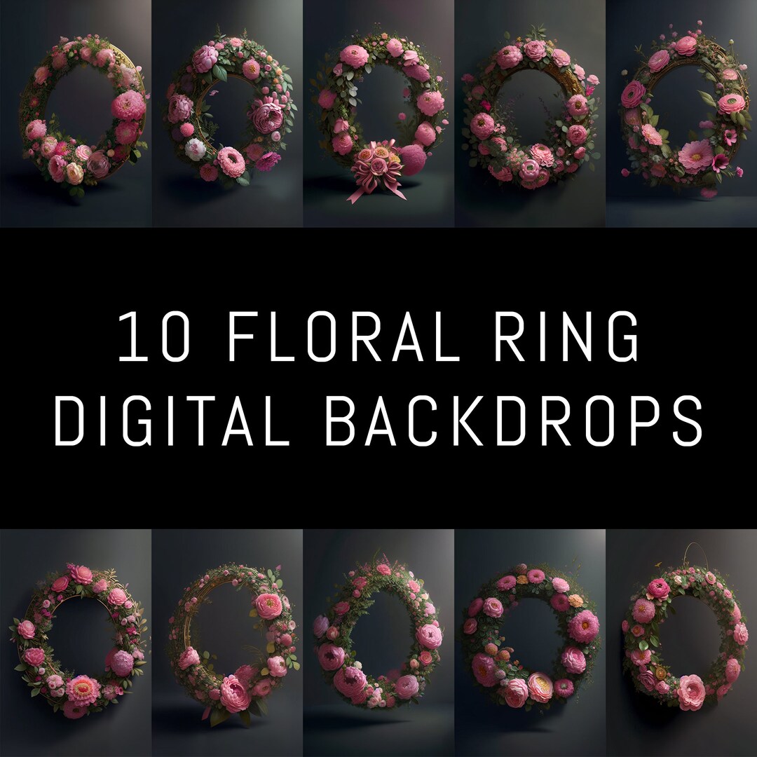 10 Floral Ring Backdrops, Flower Ring Background, Ring Overlays