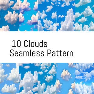 10 Clouds Seamless Pattern | Repeatable Sky Background | Continuing Texture | Soft Cloud Repeating Background