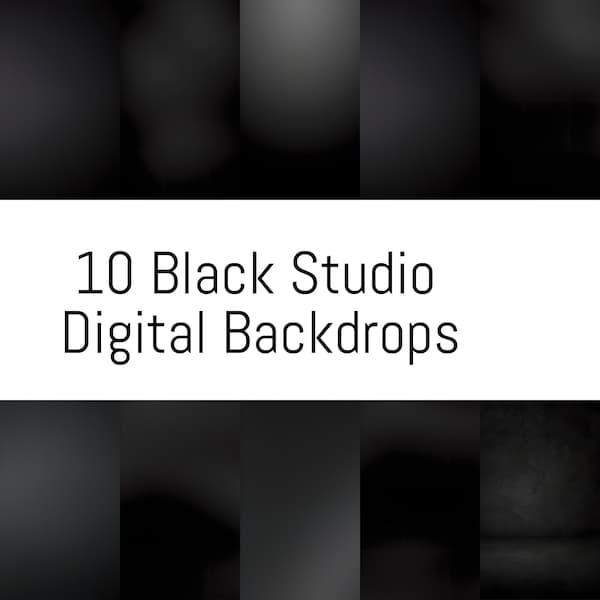 10 Black Studio Digital Backdrops, Dark Gradient Background, Gray Shades Overlay, Photoshop Textures, High Resolution, Instant Download