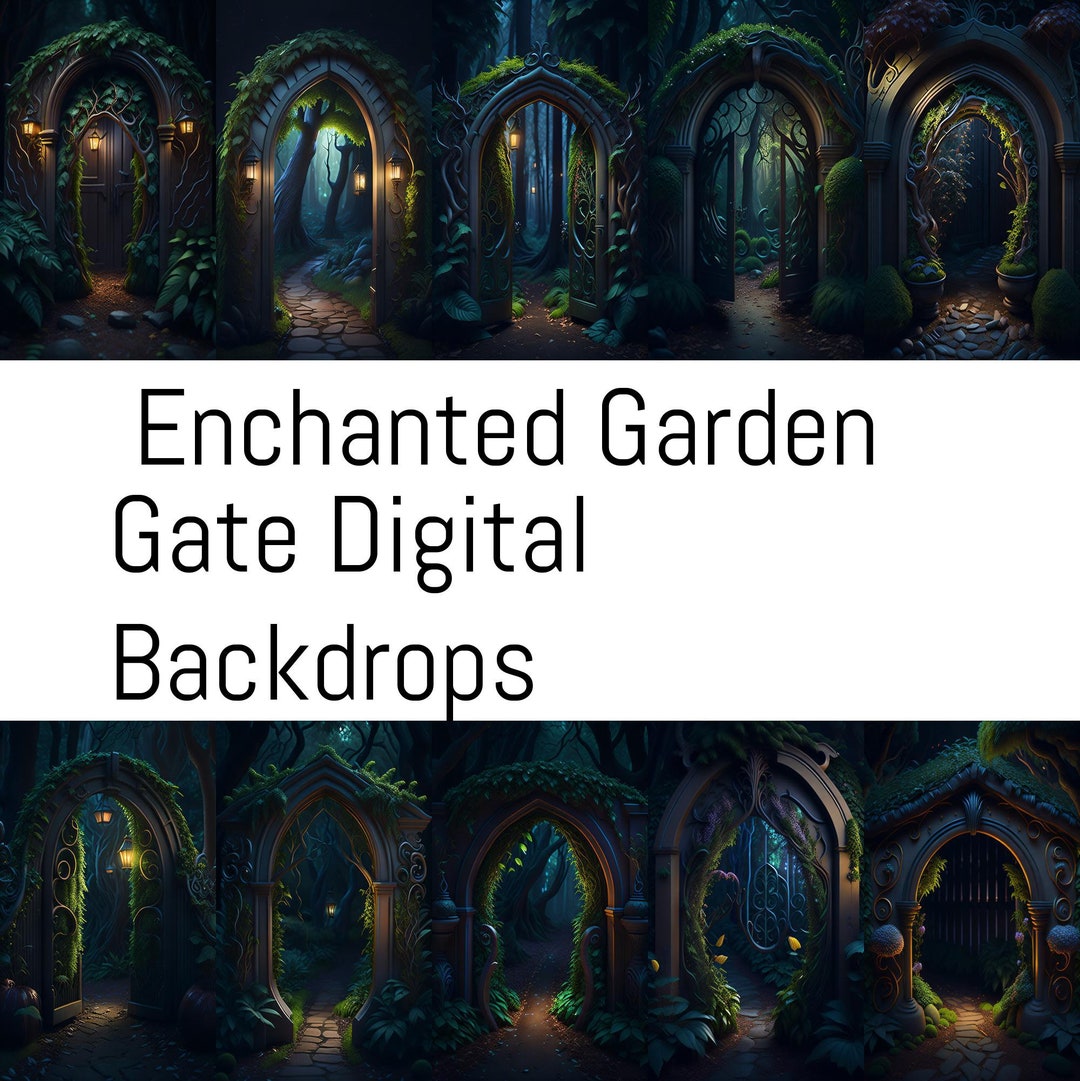 10 Enchanted Garden Gate Digital Backdrop, Fairy Tale Backdrops